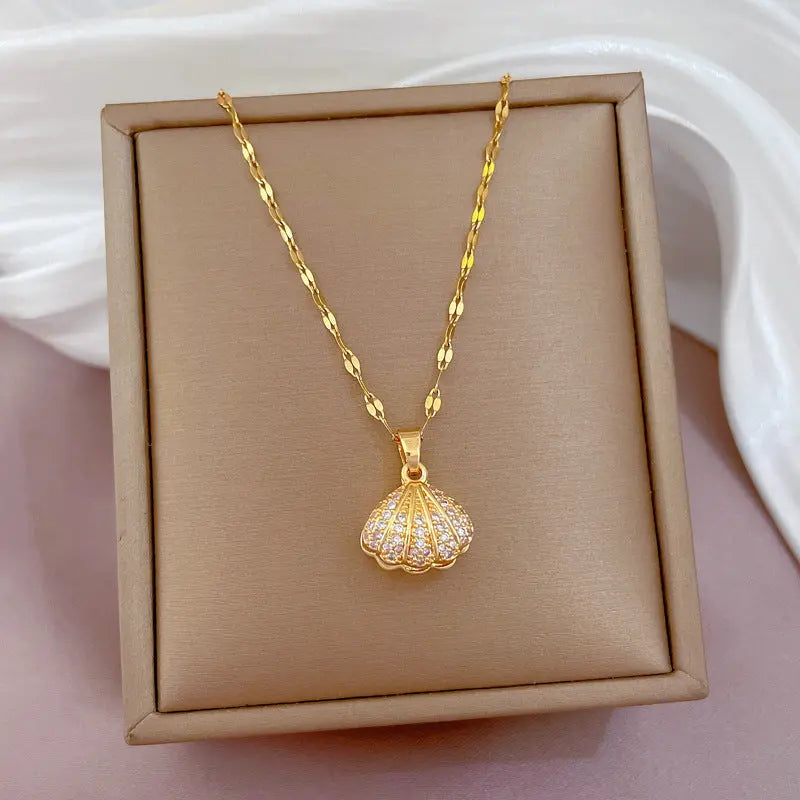 Shell Pearl Necklace with Rhinestones – Elegant Zircon Jewelry for Women - ZNN Deals