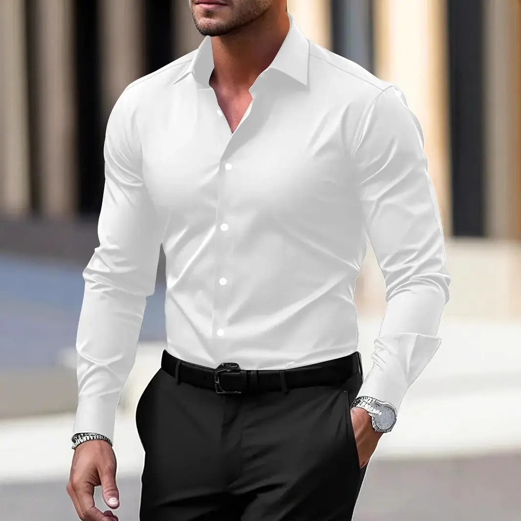 Men’s Summer Solid Color Button-Down Shirt – Casual Business Long Sleeve My Store