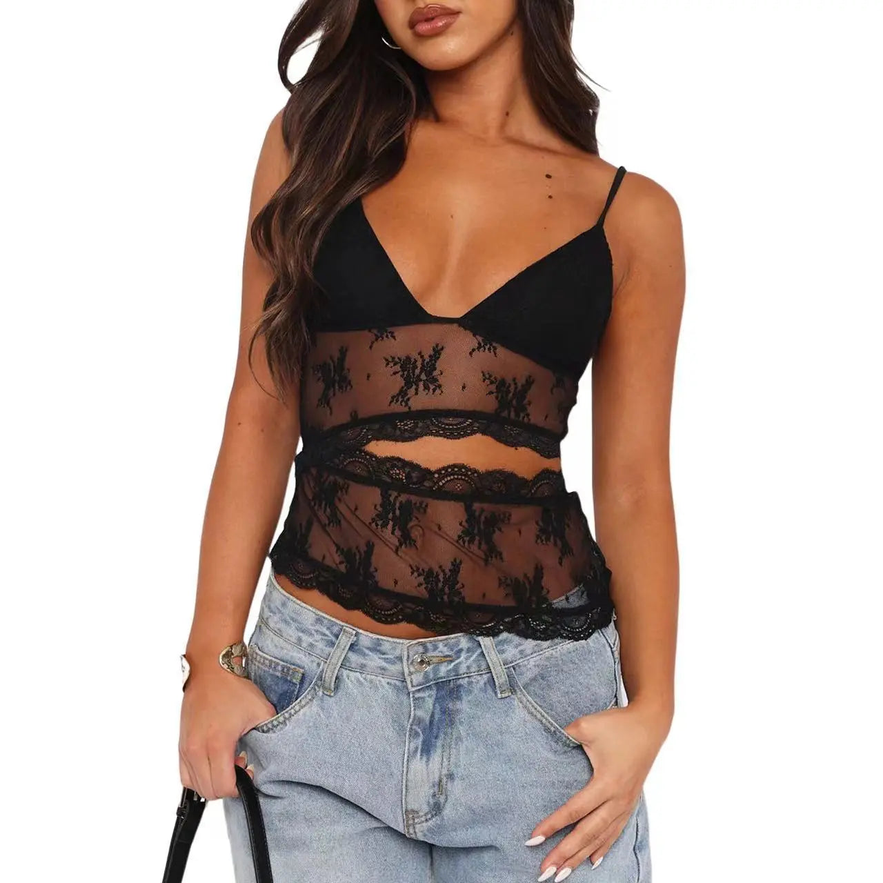 Women’s Lace Backless V-Neck Bralette – Candy Color Sling Tank Top - ZNN Deals