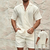 Men’s Summer Tracksuit – Solid Loose Lapel Shirt & Shorts Set - ZNN Deals