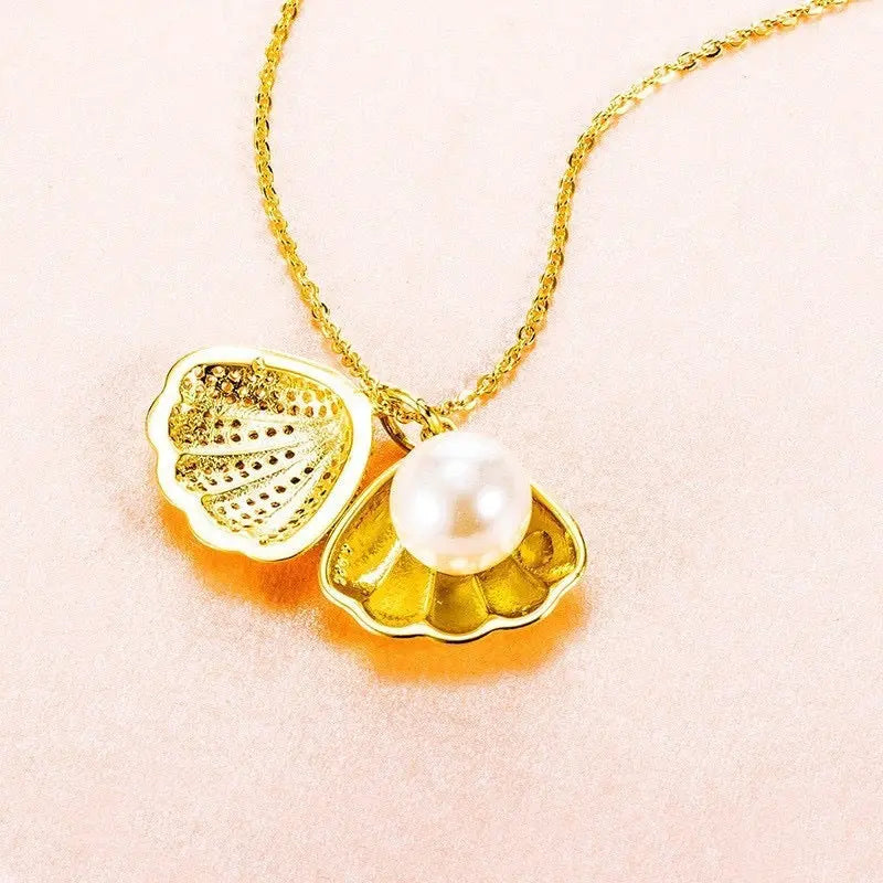 Shell Pearl Necklace with Rhinestones – Elegant Zircon Jewelry for Women - ZNN Deals