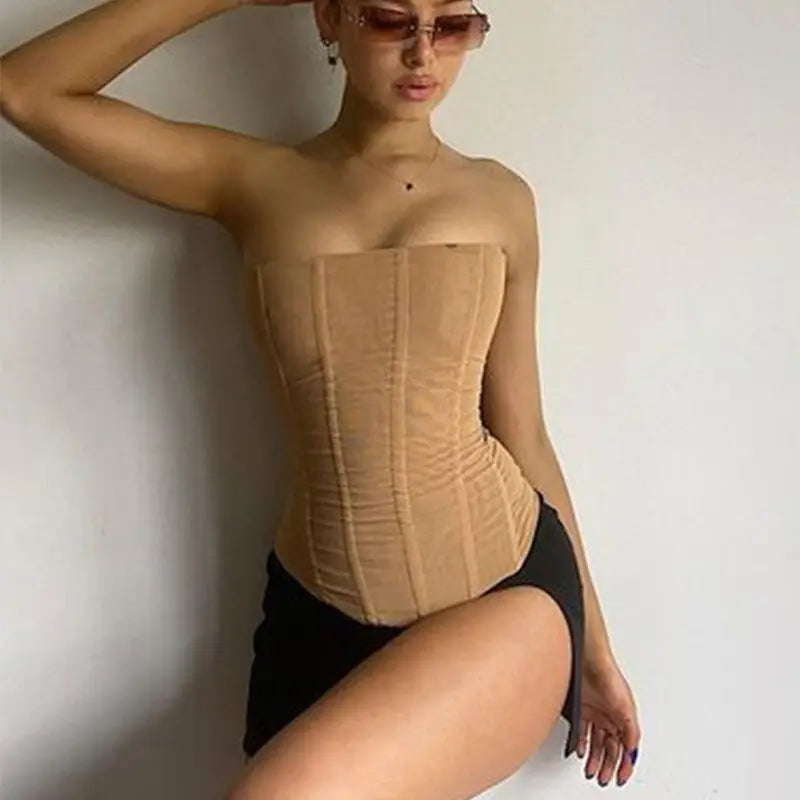 Women’s Mesh Sleeveless Crop Corset Tank – Summer Skinny Tube Top - ZNN Deals