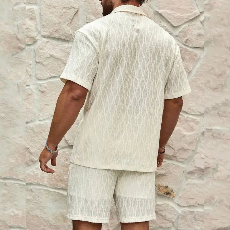 Men’s Summer Tracksuit – Solid Loose Lapel Shirt & Shorts Set - ZNN Deals