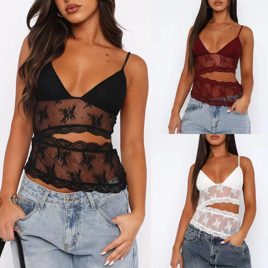 Women’s Lace Backless V-Neck Bralette – Candy Color Sling Tank Top - ZNN Deals