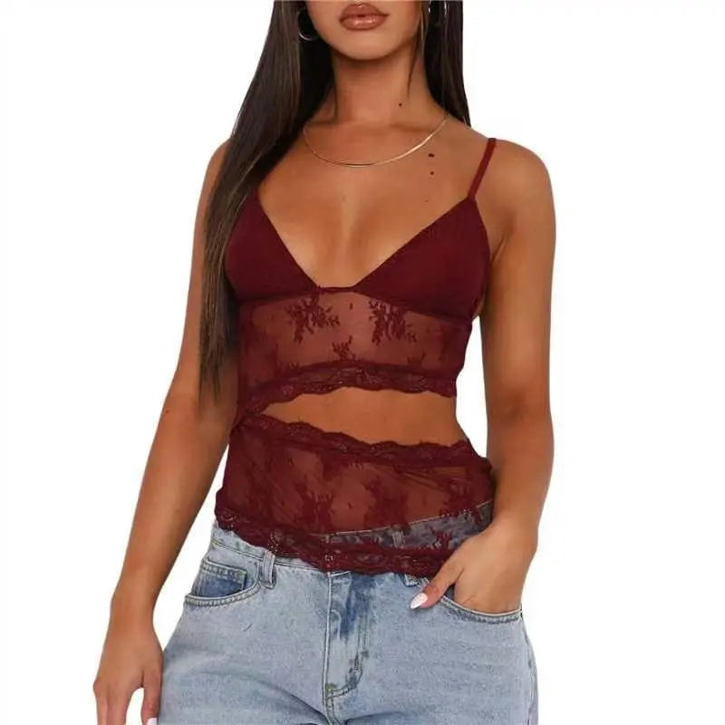 Women’s Lace Backless V-Neck Bralette – Candy Color Sling Tank Top - ZNN Deals