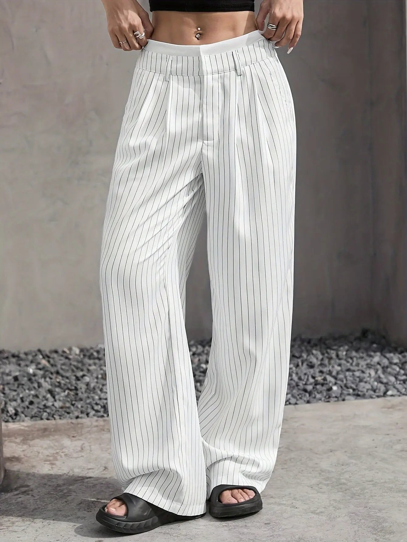 High Waist Stripe Printed Straight Leg Pants with Pockets – Women’s Casual Trousers My Store