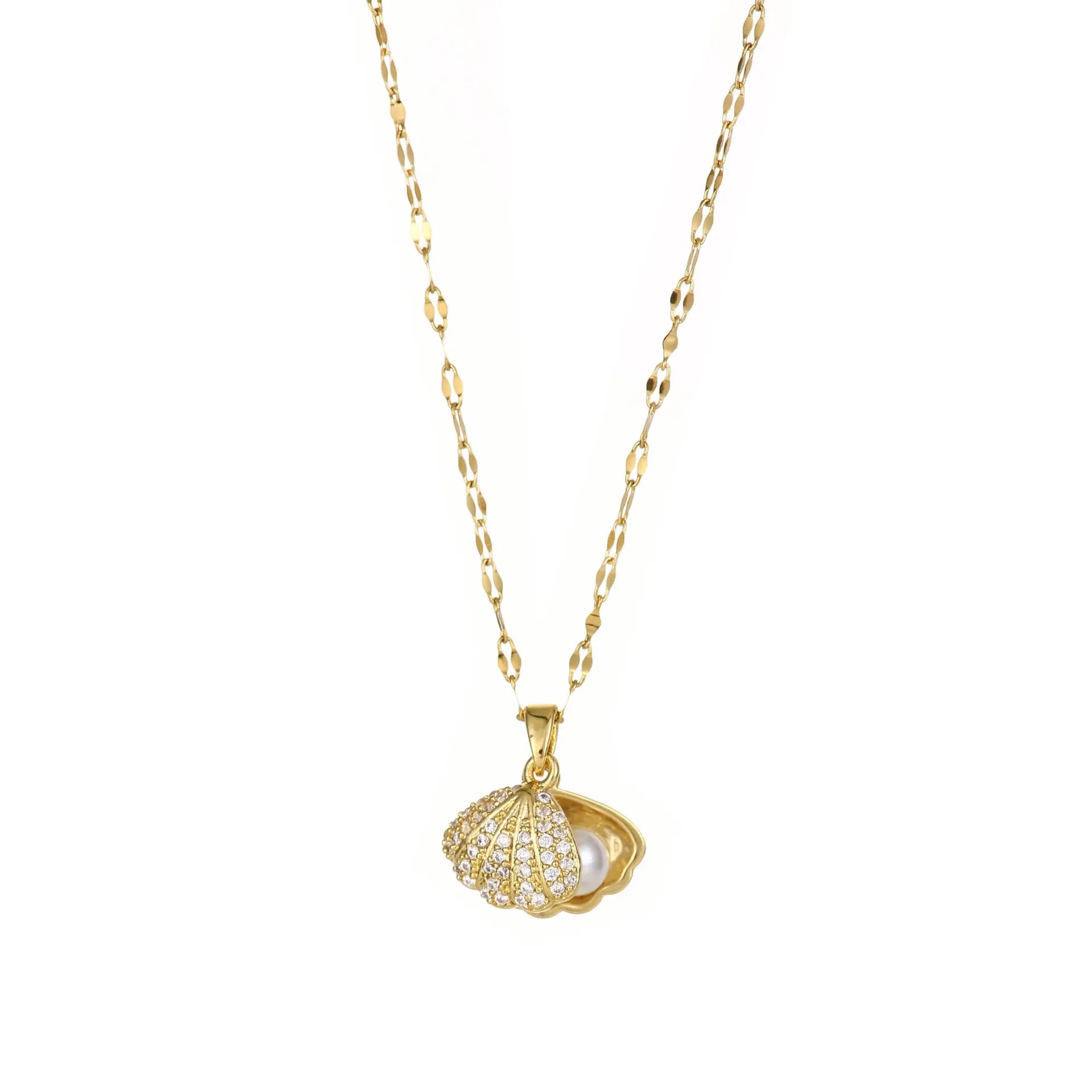 Shell Pearl Necklace with Rhinestones – Elegant Zircon Jewelry for Women - ZNN Deals