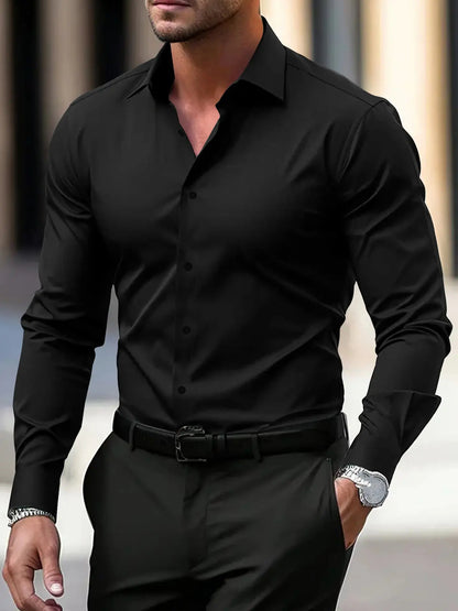 Men’s Summer Solid Color Button-Down Shirt – Casual Business Long Sleeve My Store