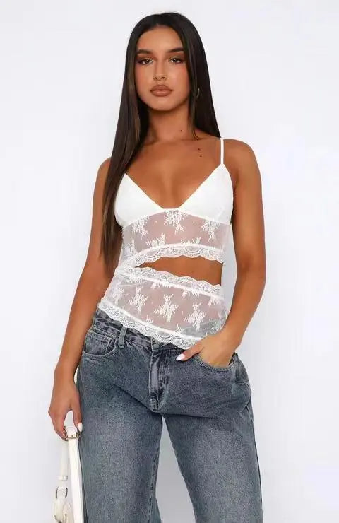 Women’s Lace Backless V-Neck Bralette – Candy Color Sling Tank Top - ZNN Deals